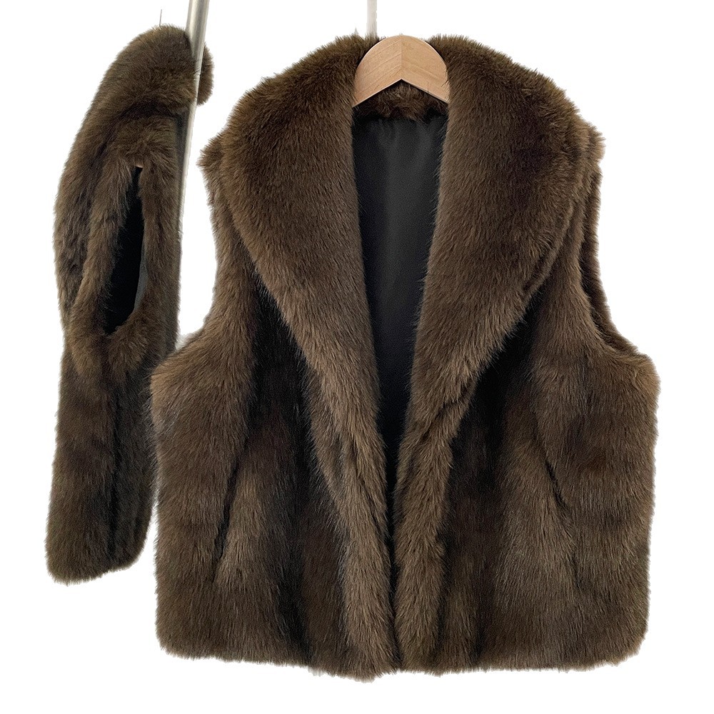 Cross-Border European American Women's Slim Fit Clothing 25 Spring/Autumn New Street Fashion All-Match Pea Coat Artificial Fur