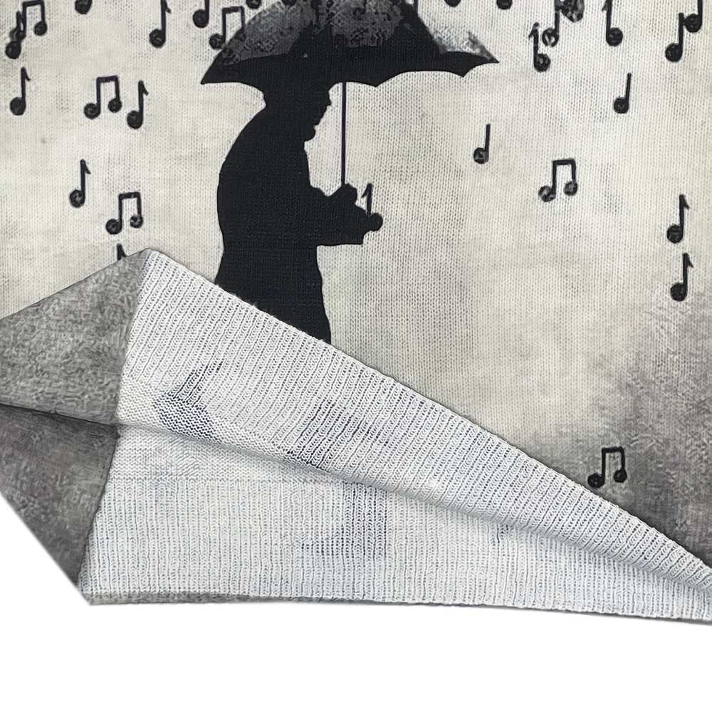 Women's Vintage Gray Umbrella Man Music Note Print Knit Sweater Casual Crewneck Oversized Long Sleeve All Match Knitwear