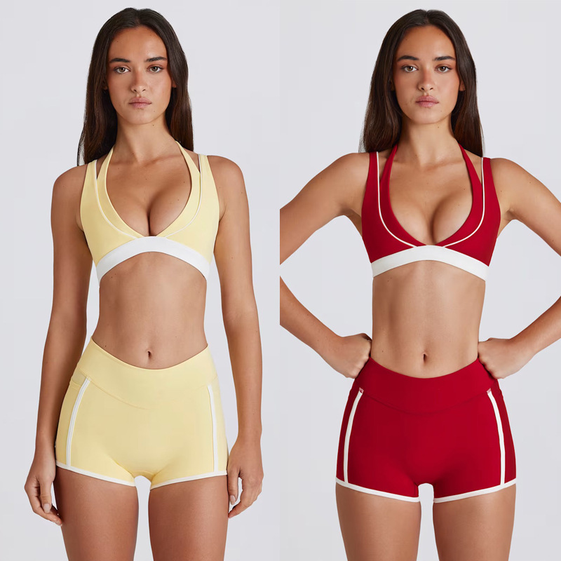 New Hot Wholesale Women's Yoga Set Workout Outfit Patchwork Sleeveless Push up Sports Bra High Elastic Gym Pants Fitness Wear