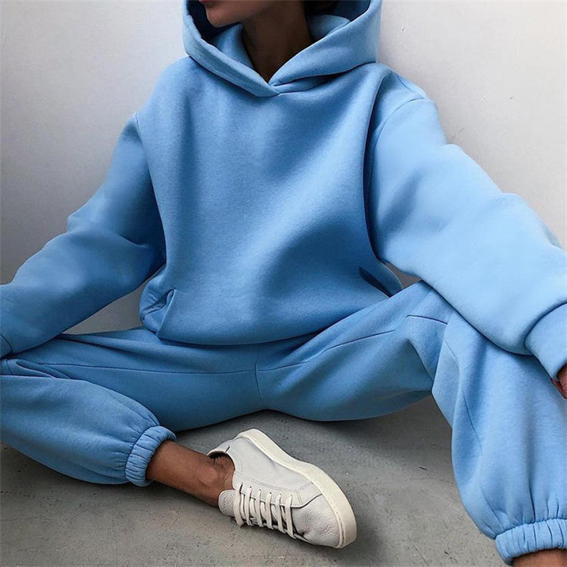 Women's Hooded Sweatshirt Fleece Long Sleeve Casual Sportswear Loose Fit Two Piece Outfit Solid Color All Seasons Women's Set