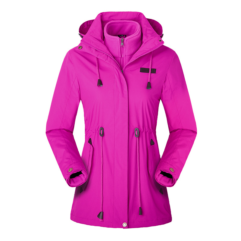 Outdoor Women's Blazer Jacket 3-in-1 Mid-Length Detachable Two-Piece Set Autumn Winter Fleece Lined Thickened 3D Pattern Trendy