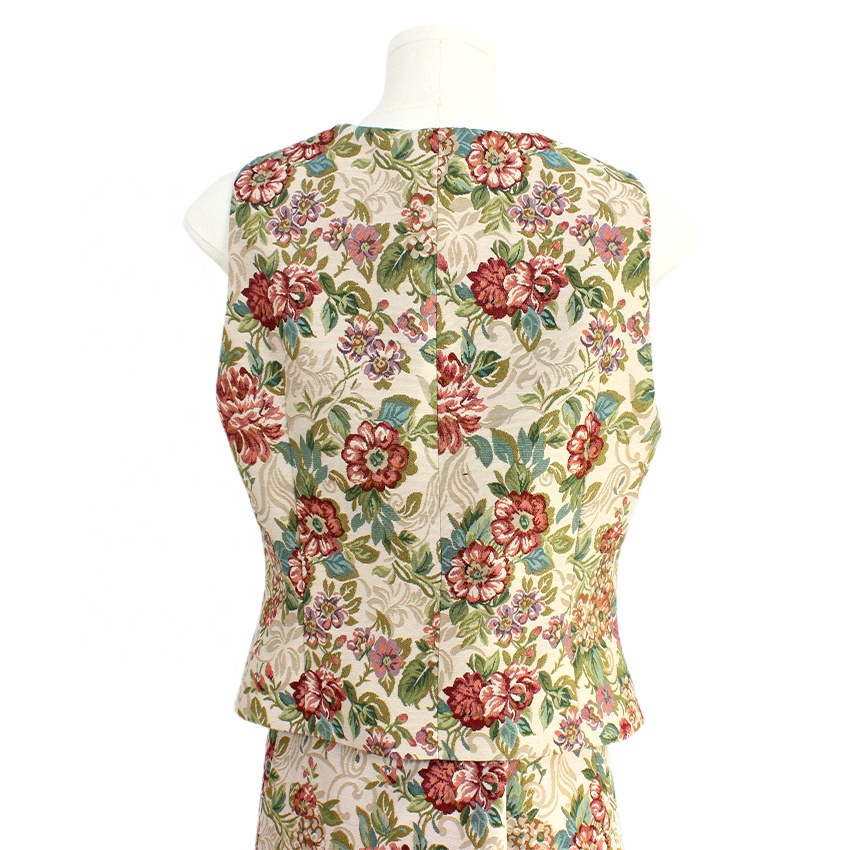 Custom Formal Floral Jacquard Woven Breathable Eco-Friendly Recycled Cotton Women's Jacket and Vest