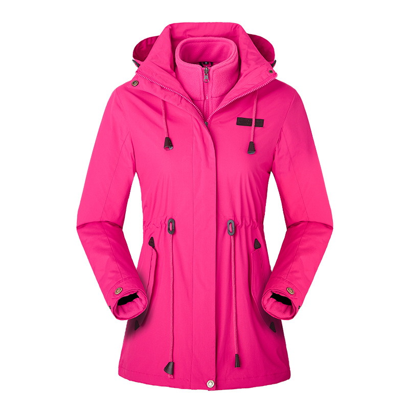 Outdoor Women's Blazer Jacket 3-in-1 Mid-Length Detachable Two-Piece Set Autumn Winter Fleece Lined Thickened 3D Pattern Trendy