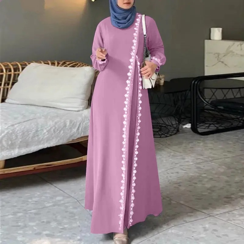 Muslim Women Lace Robe Dress Fashion Long Sleeve Vest Spring Casual Dresses for Women