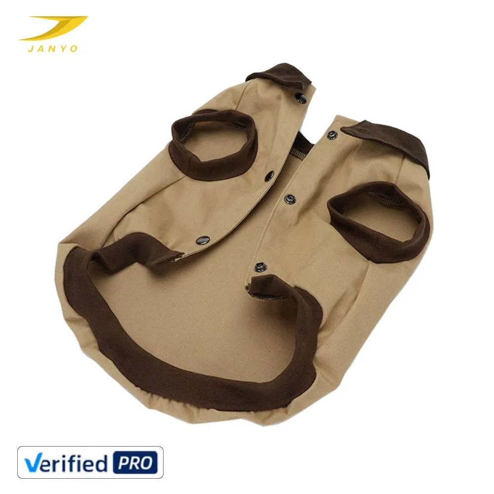 Khaki Canvas Winter Dog Jacket Windproof Pet Coat with Brown Trim Casual Dog Clothes with Snap Buttons