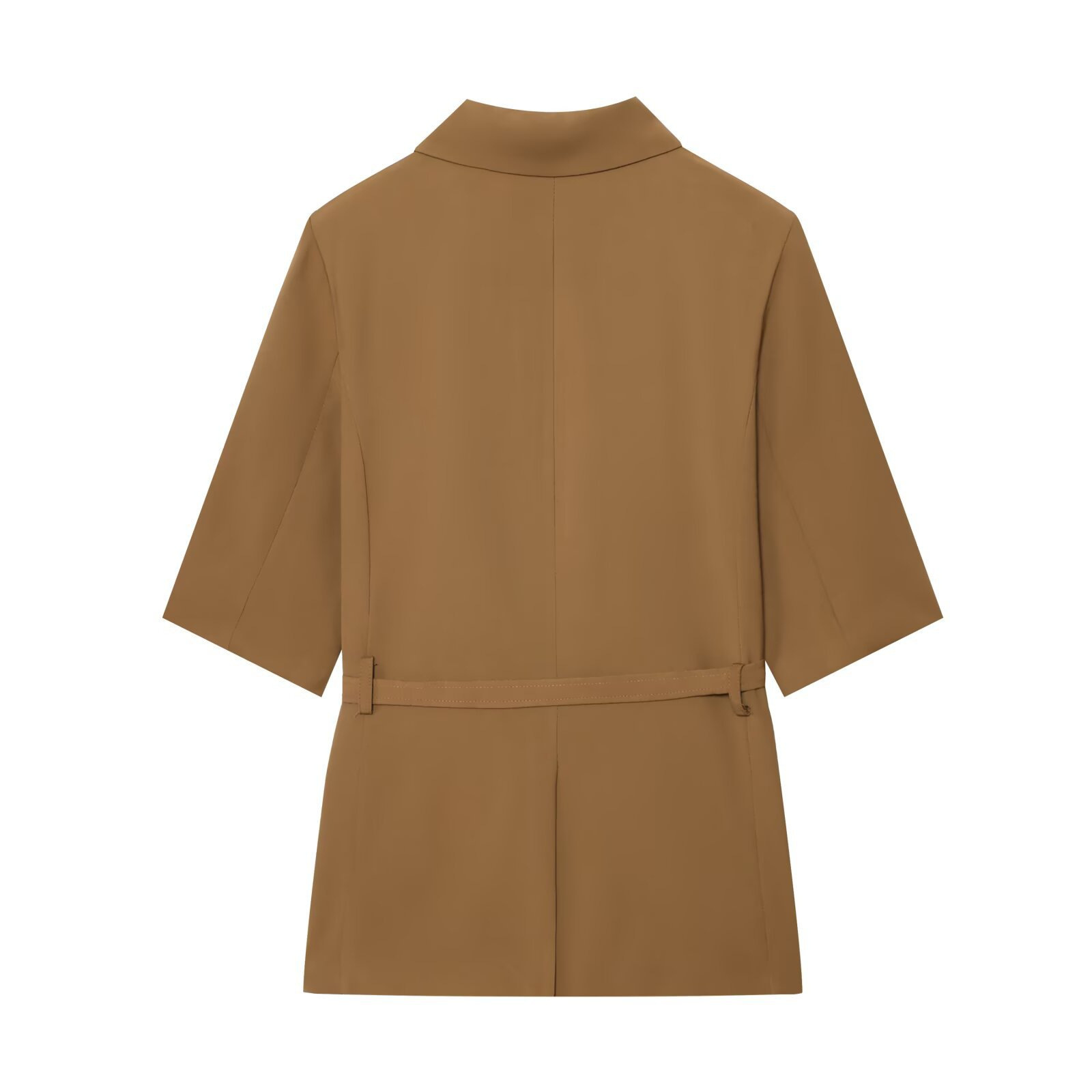 A New Autumn Women's Collection Featuring a Short-sleeved blazer with a Belt and Wide Shorts in Solid Colors for a Stylish Look