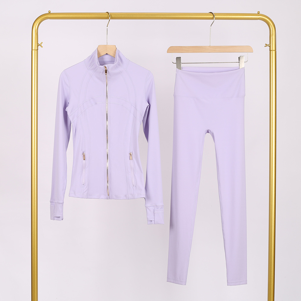Women's 2-Piece Yoga Loungewear Set Solid Pattern Jogger Jacket with Flare Pants Elastic Waist Closure Fall Fitness Outfit