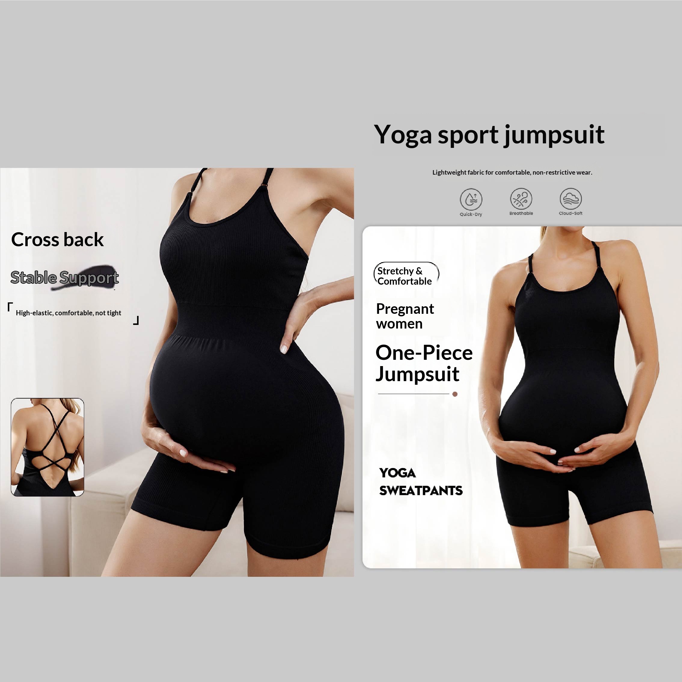European American Slim-fit Casual Belly-free Solid Summer Criss-cross Collar Beautiful Back Pregnant Women's Maternity Jumpsuit