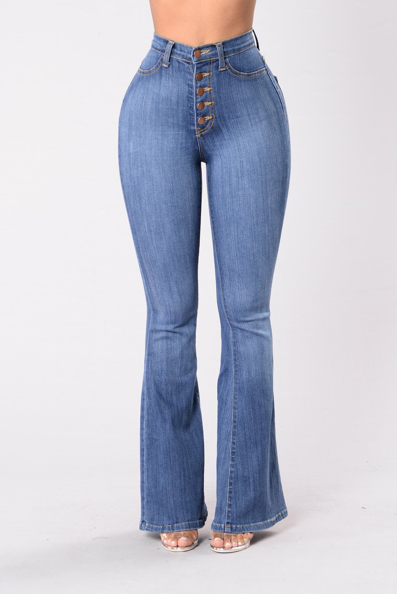 New Arrivals Popular European and American Women's Denim Trousers Slim High Waist and Buttock Flared Pants OEM Breathable