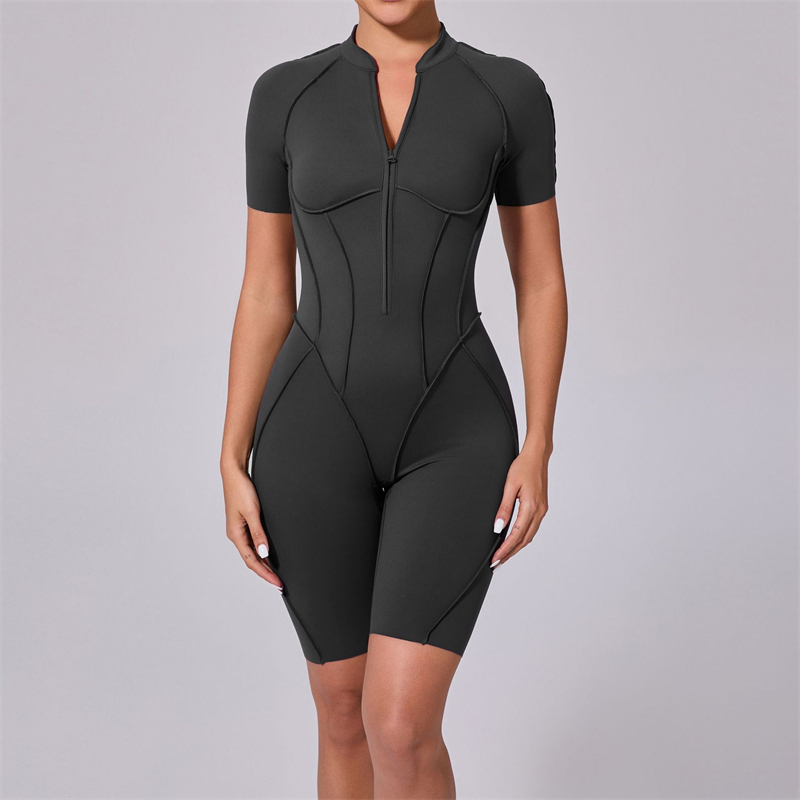 2025 Red Women's Sports Bodysuit & Jumpsuit Sexy Yoga Fitness Training Playsuit with Zippers Workout Sports Bulk Sportswear