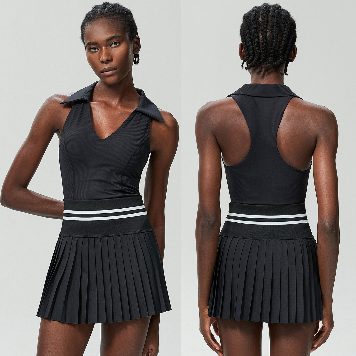 Women's Anti-Glare Quick Drying Tennis Skirt Set Breathable V-Neck Yoga Suit with Custom Logo-Sports Fitness Wholesale