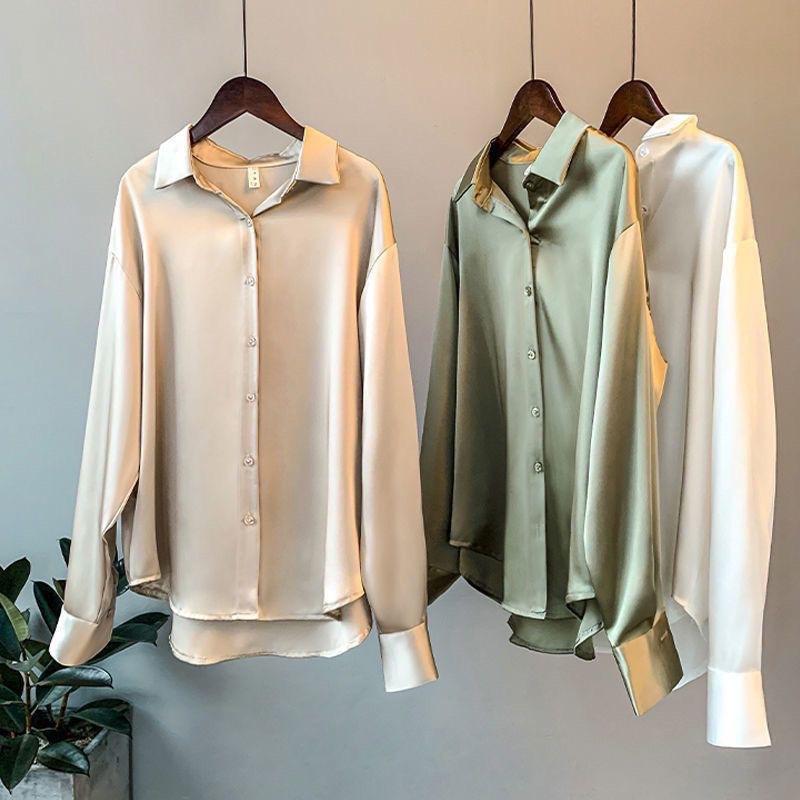 Luxury Women's Satin Office Blouse Cuff Style