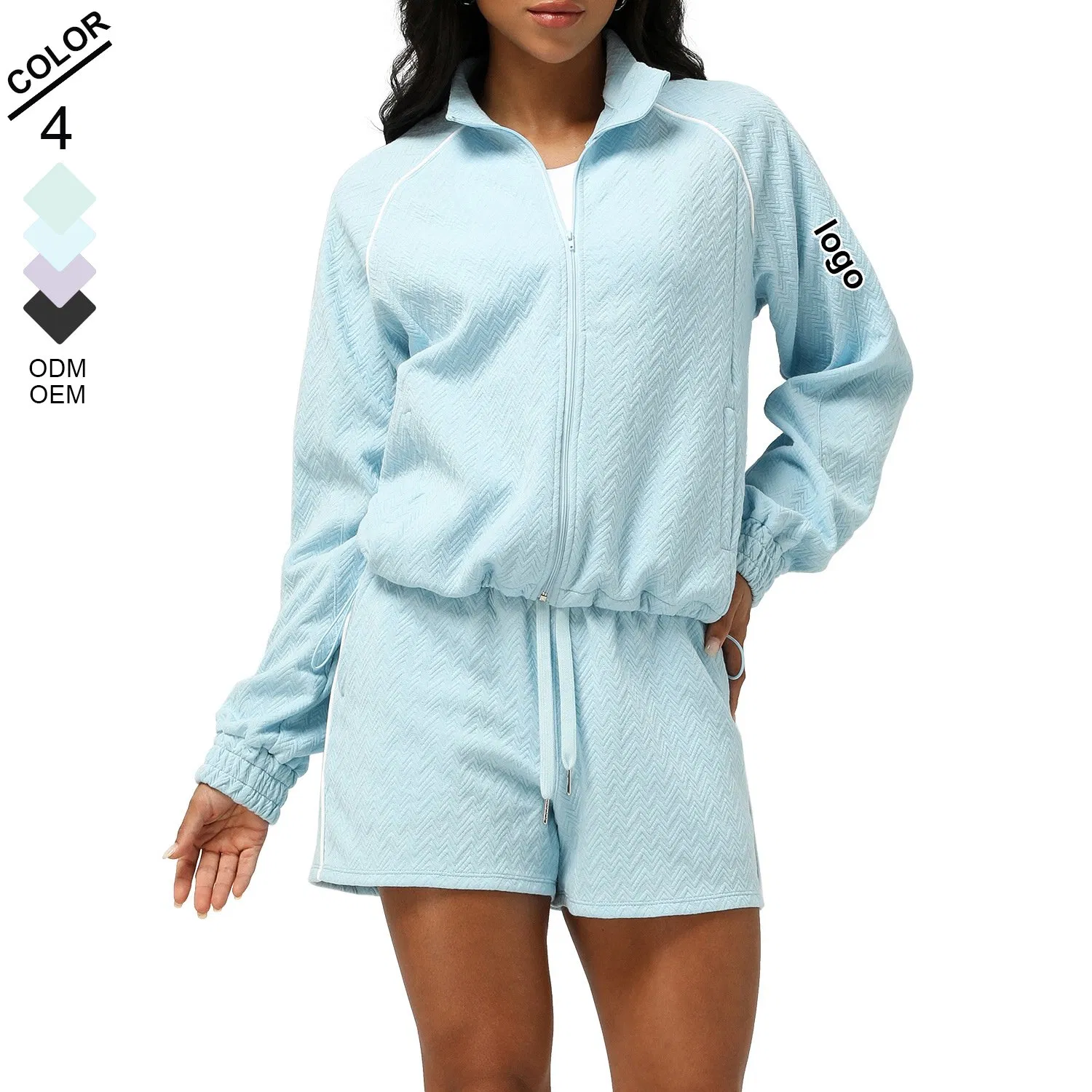 Women Yoga Wear Two-Piece Set Sports Suit Cardigan Sweatshirt Shorts Casual Clothing