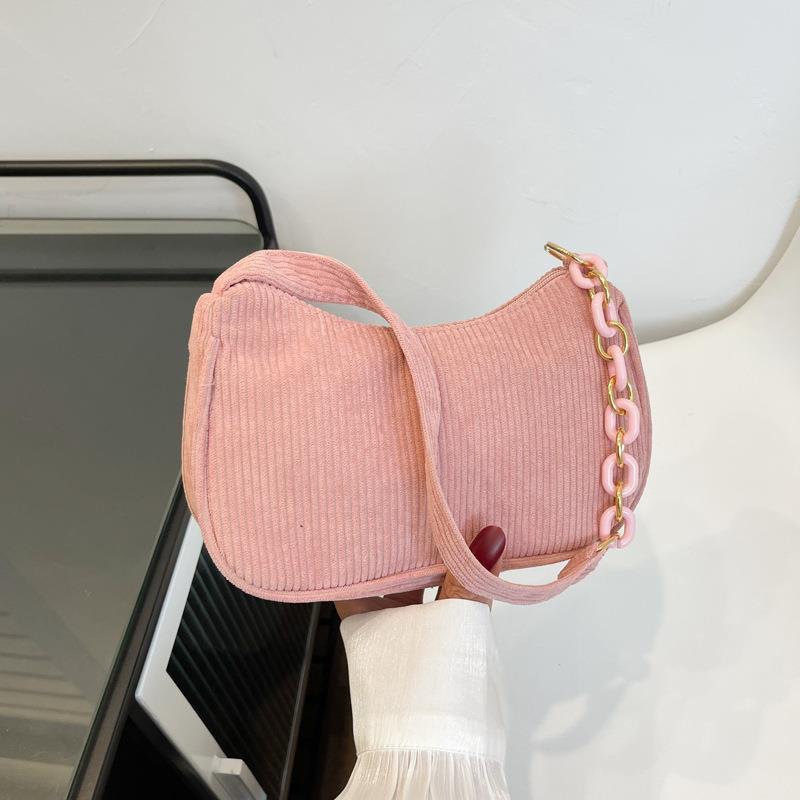 Wholesale Solid Color Simple Women's Handbags Casual Chain Crossbody Corduroy Striped Tote Bag