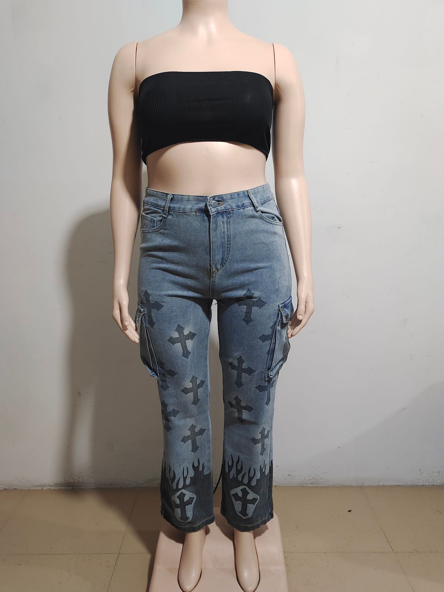 Women's Denim Jeans Cross-border Women's Clothing 2024 New Street Fashion Multi-pocket Pants