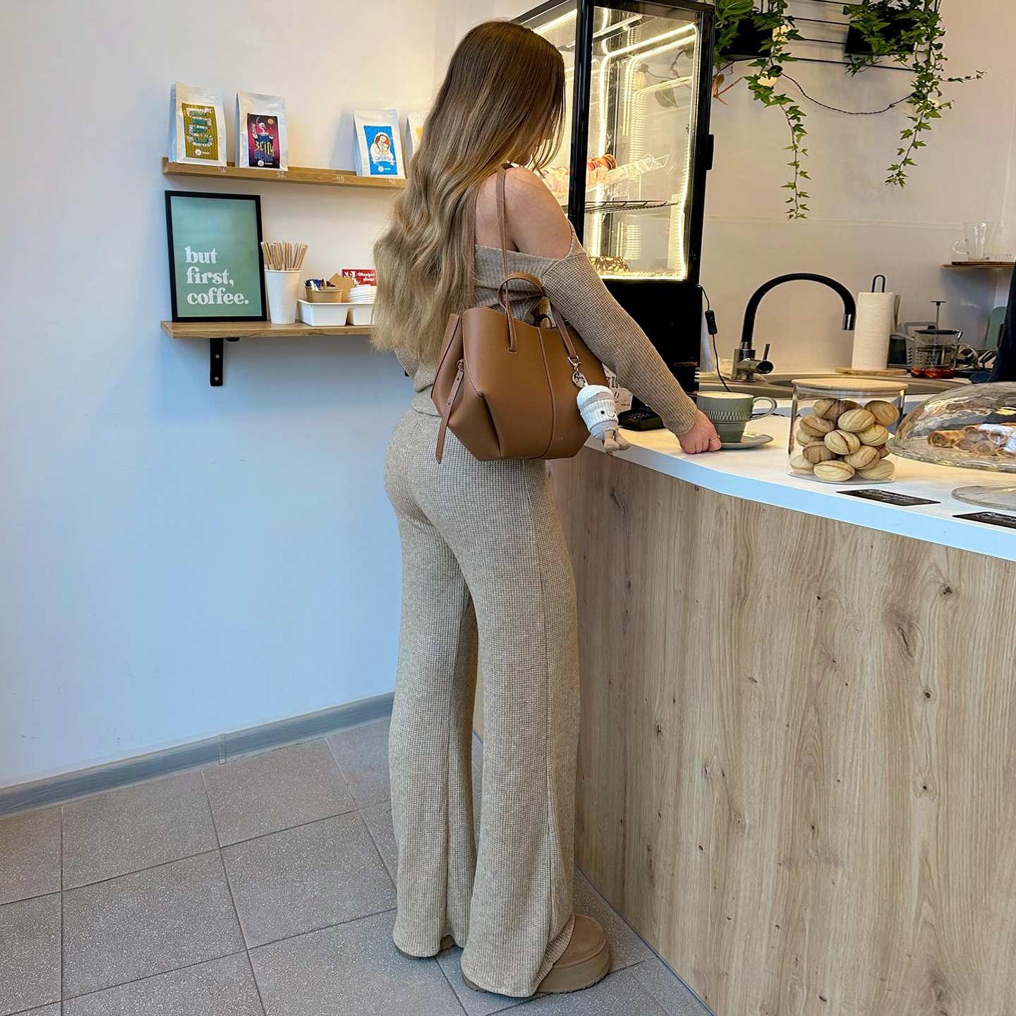 Women's Casual Solid Color Knitting Spandex/Polyester Loungewear Two-Piece Set Shoulder Top Wide Leg Pants Breathable