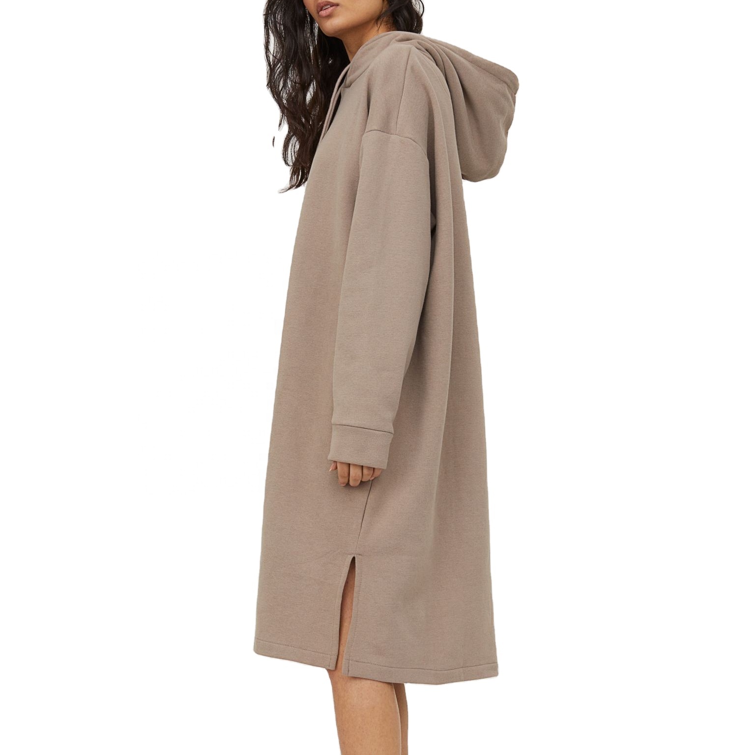 Fall Winter Casual Drawstring Hoodie Dress Women's Plus Size Sweatshirt Dress Solid Color Sweatshirt for Women