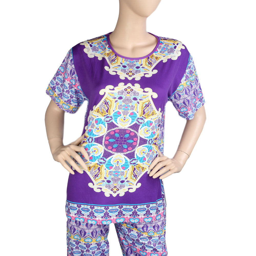 Women's 2 Piece Night Suit - Purple Front View