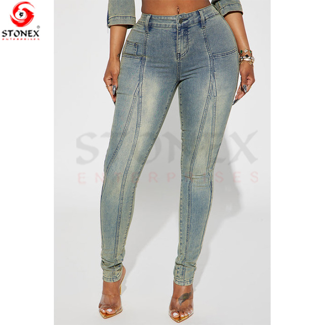 2023 Women's Streetwear Solid Washed Denim Two-Piece Jeans Top Set for Teenagers High Quality Low MOQ 20pcs Customized Color
