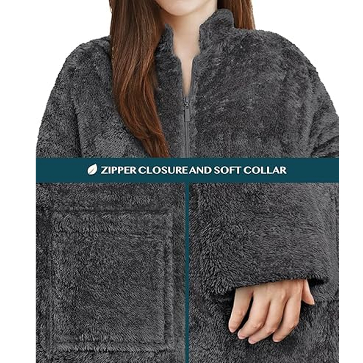 Premium Plush Fabric Women's Zip up Bathrobe Stand Collar Ultra Warm Loungewear with Pockets
