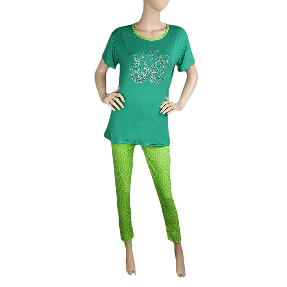 Women's 2 Piece Night Suit - Green