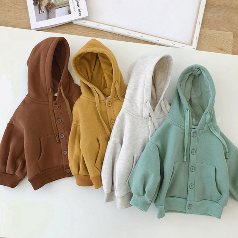 Casual Hooded Sweatshirt Tops Baby Kids Clothing Button up Sweats Pullover Esg16880