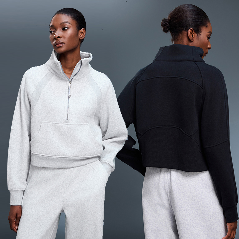 Women's Autumn Winter Fleece Lined Half-Zip High Neck Pullover Warm Casual Outerwear Thickened Loose Cold Weather