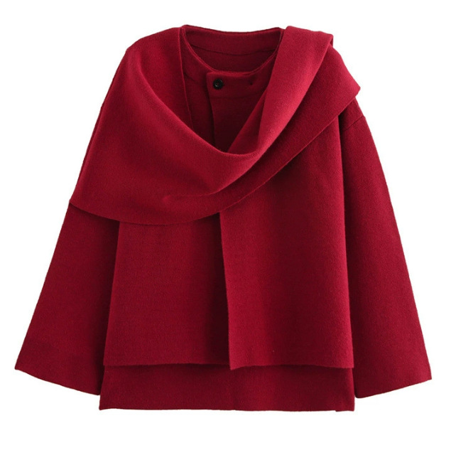 European and American Women's Popular Asymmetrical Trench Short Knitted Single Button Winter Outerwear Coat