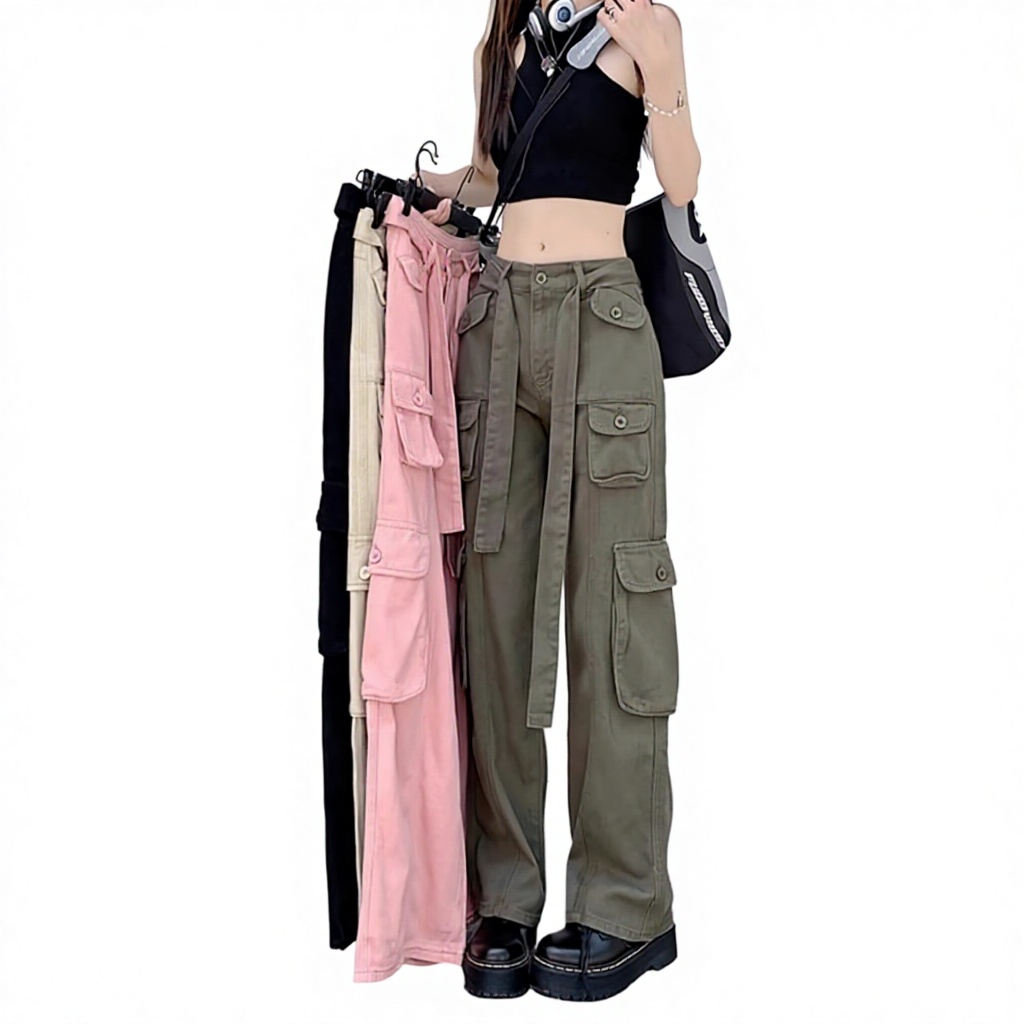 Street-style Cool and Trendy Denim Girl's Overalls with Straight Legs Mid-Rise Waist Sporty Gradient-Colored Women's Jeans