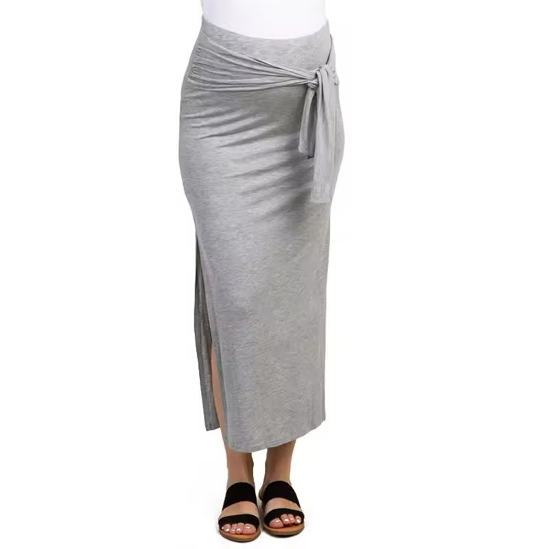Wholesale Maternity Clothes Casual Pregnant Side Slit Skirts Elastic Tie Waist