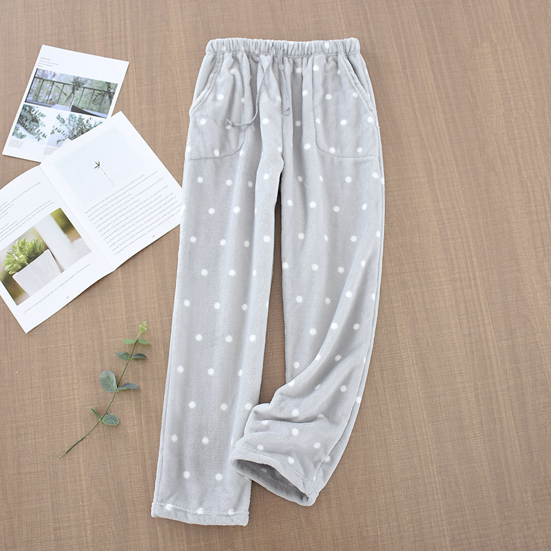 Women's Thick Flannel Pajama Pants Autumn Winter Warm Large Size Loose Trousers Coral Fleece Knitted Loungewear Casual Cute