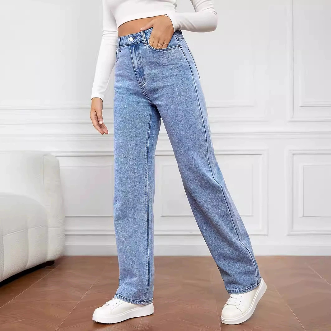 Street-style Cool and Trendy Denim Girl's Overalls with Straight Legs Mid-Rise Waist Sporty Gradient-Colored Women's Jeans