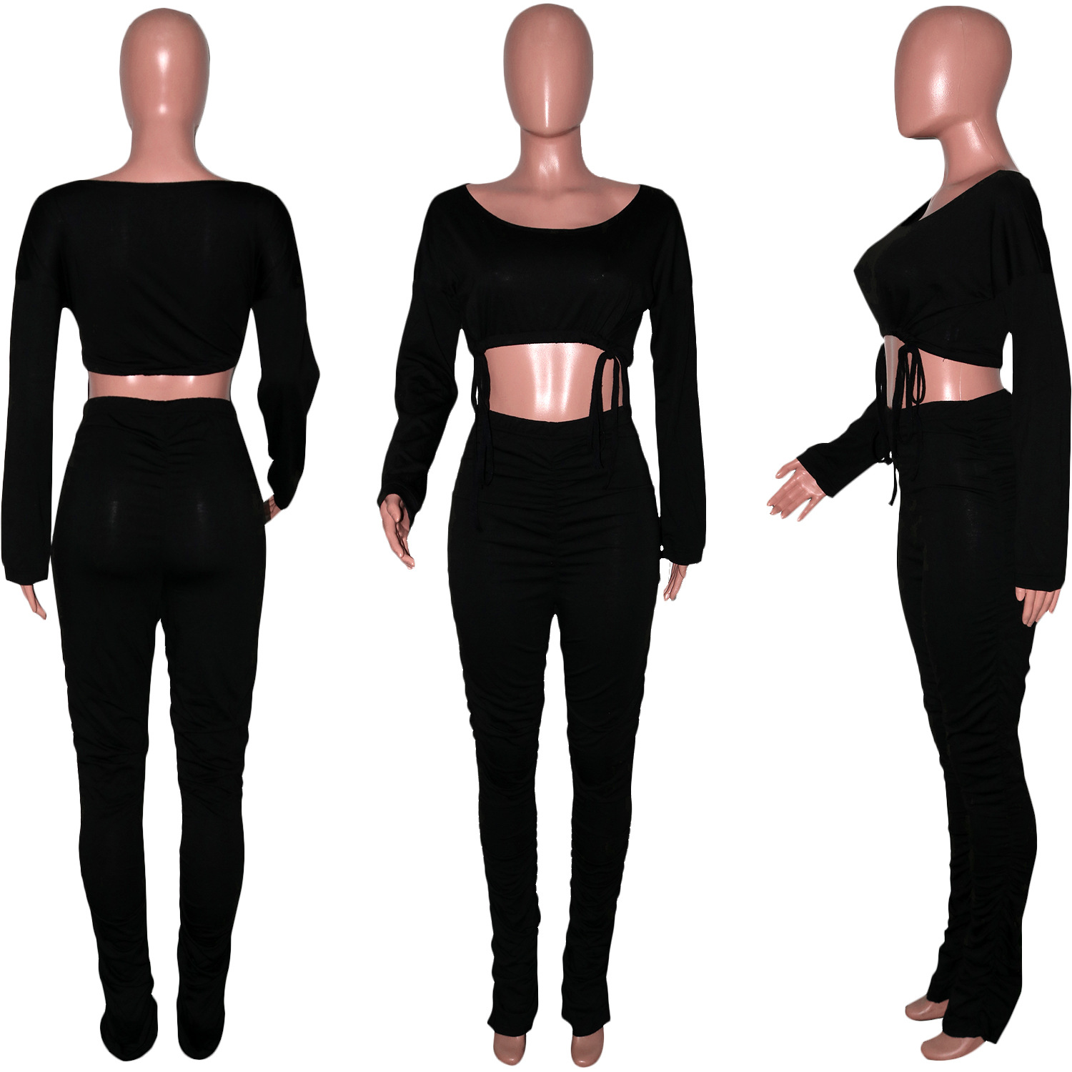 DUOLLB Custom Design Women's Plus Size Sports Workout Set 2 Piece Long Sleeves Cropped T Shirt Skinny Jogger Pant for Winter
