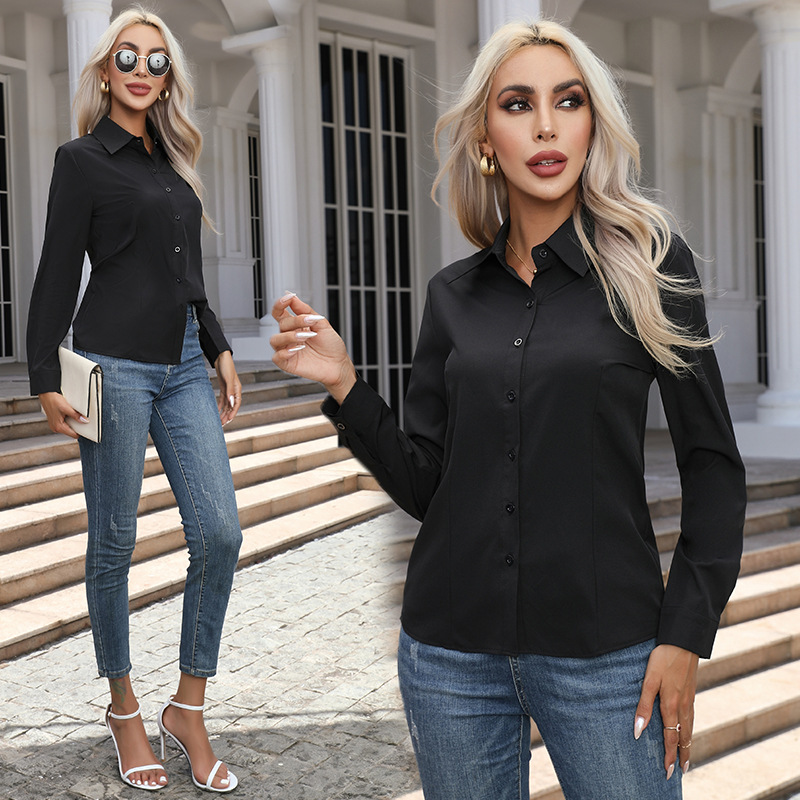 2026 Autumn Formal Women's White Button Mohair Blouse Long Sleeve Turn-down Collar Office Business Solid Color Casual Elegant