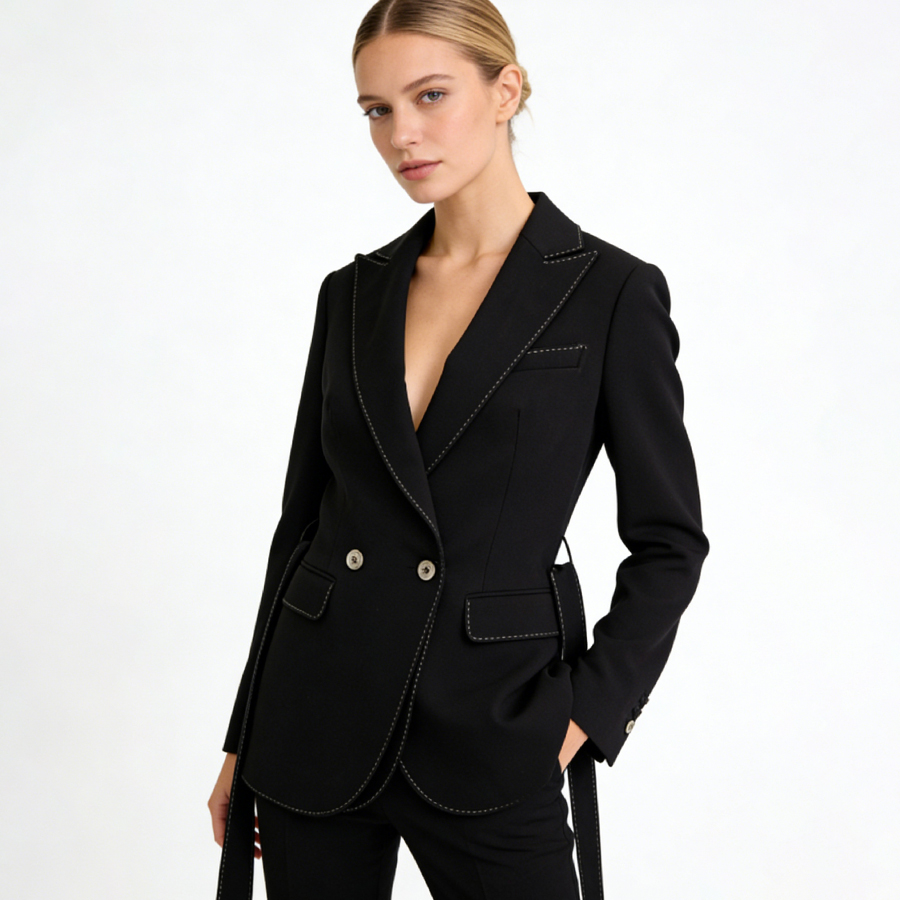 Fashion High-quality Women's Double Breasted V-neck Business Casual Formal Blazer Suit Jacket