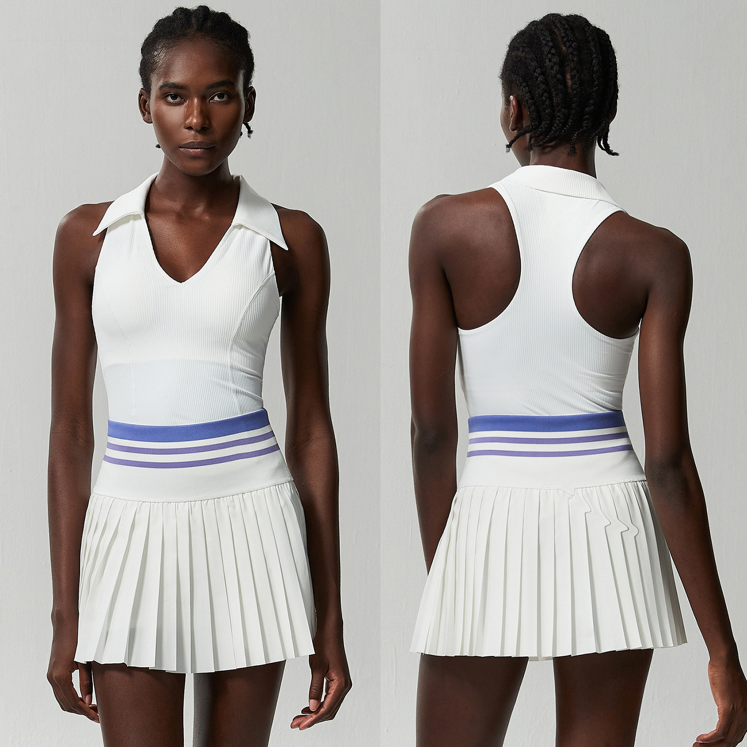 Women's Anti-Glare Quick Drying Tennis Skirt Set Breathable V-Neck Yoga Suit with Custom Logo-Sports Fitness Wholesale