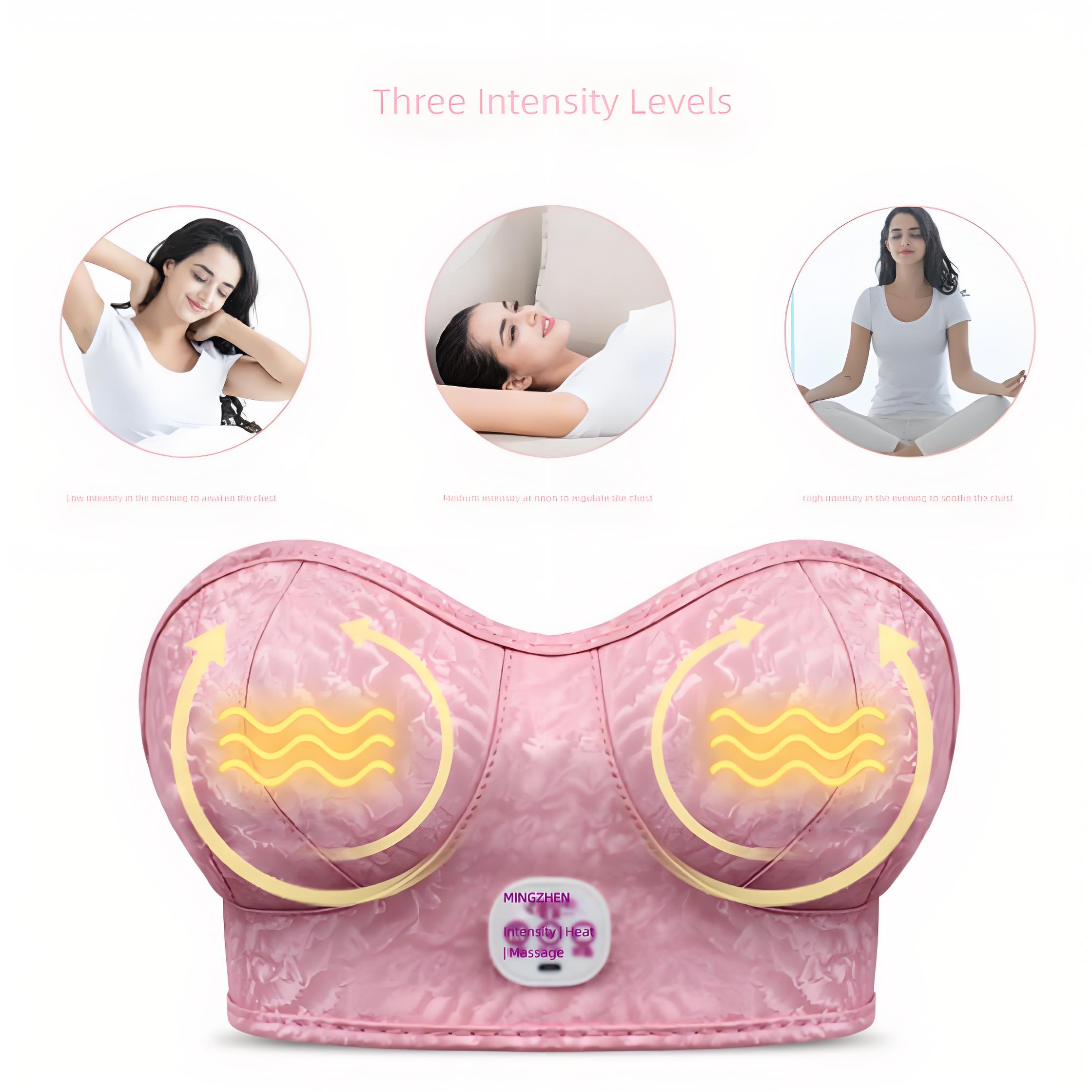 Wireless VibrationBra With Warm Heat Therapy,3 Intensity Levels,PU Fabric Comfort Fit, Portable Chest Breast Care And Relaxation