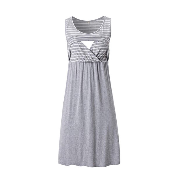 Women's Custom Summer Sleeveless Crew Neck Nursing Breastfeeding A-Line Maxi Skirt Casual Maternity Clothing Elastic Waistband