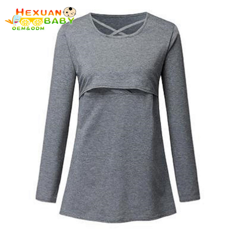 Maternal Clothing Hot Selling Pregnancy Mommy Lactation T Shirt Long Sleeve Maternity Wear Casual Breastfeeding Blouse