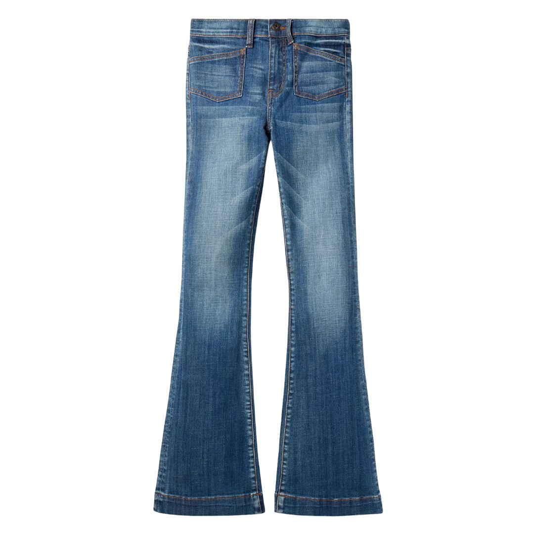 Comfortable Stylish Women's High Rise Flare Jeans Blue Stretch Denim Slim Fit Bootcut 5-Pocket Western Yoke Casual 5-Pocket