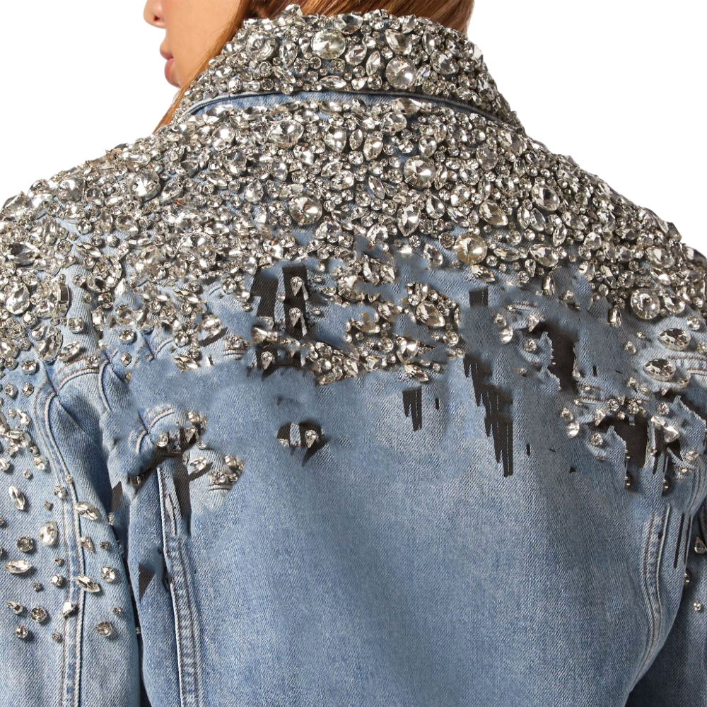 Luxury Women's Gothic Button Pearl Diamond Belt Washed Eco-Friendly Waterproof Long Sleeve Denim Jacket High Quality Made