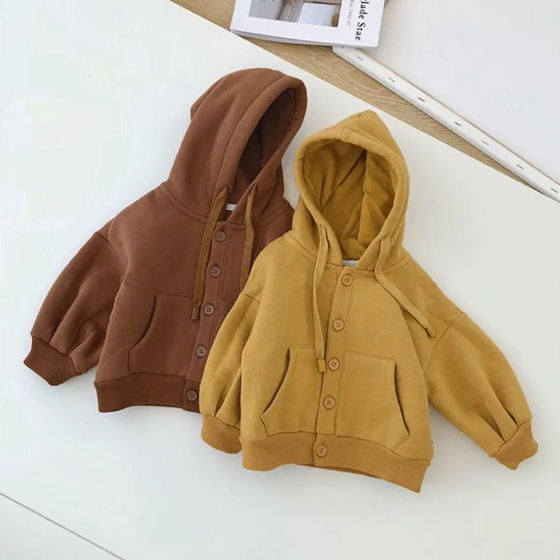 Casual Hooded Sweatshirt Tops Baby Kids Clothing Button up Sweats Pullover Esg16880