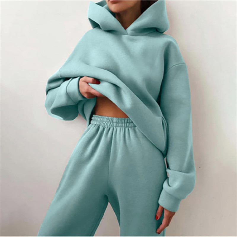 Women's Hooded Sweatshirt Fleece Long Sleeve Casual Sportswear Loose Fit Two Piece Outfit Solid Color All Seasons Women's Set