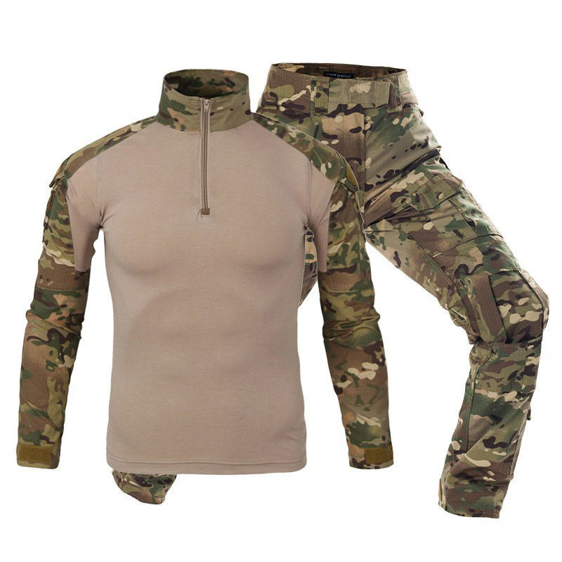 Outdoor Tactical Long Sleeve Formal Suit Set Breathable Quick Dry Wear-Resistant Camouflage CS Training Hunting Mountaineering