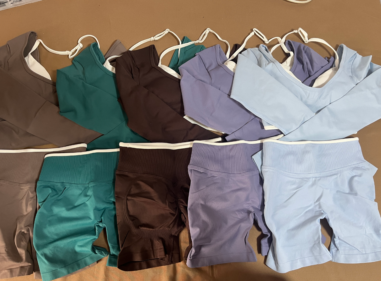 YY Womens Workout Sets 5 Piece Seamless Color Block Yoga Outfits Shorts Leggings and Crop Top Matching Gym Athletic Clothing Set