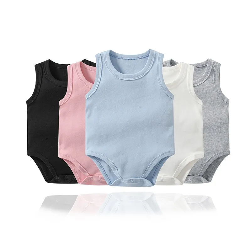 Manufacturer Custom Toddler Onesie Summer Sleeveless Infant Romper 100% Cotton Baby Vest for Boys Girls Casual Baby Jumpsuit Free Sample Baby Clothes