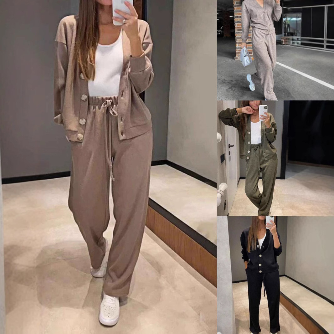 Autumn Season Casual Women's Set Fashionable Solid Color Sweatshirt and Loose Pants for Everyday Style