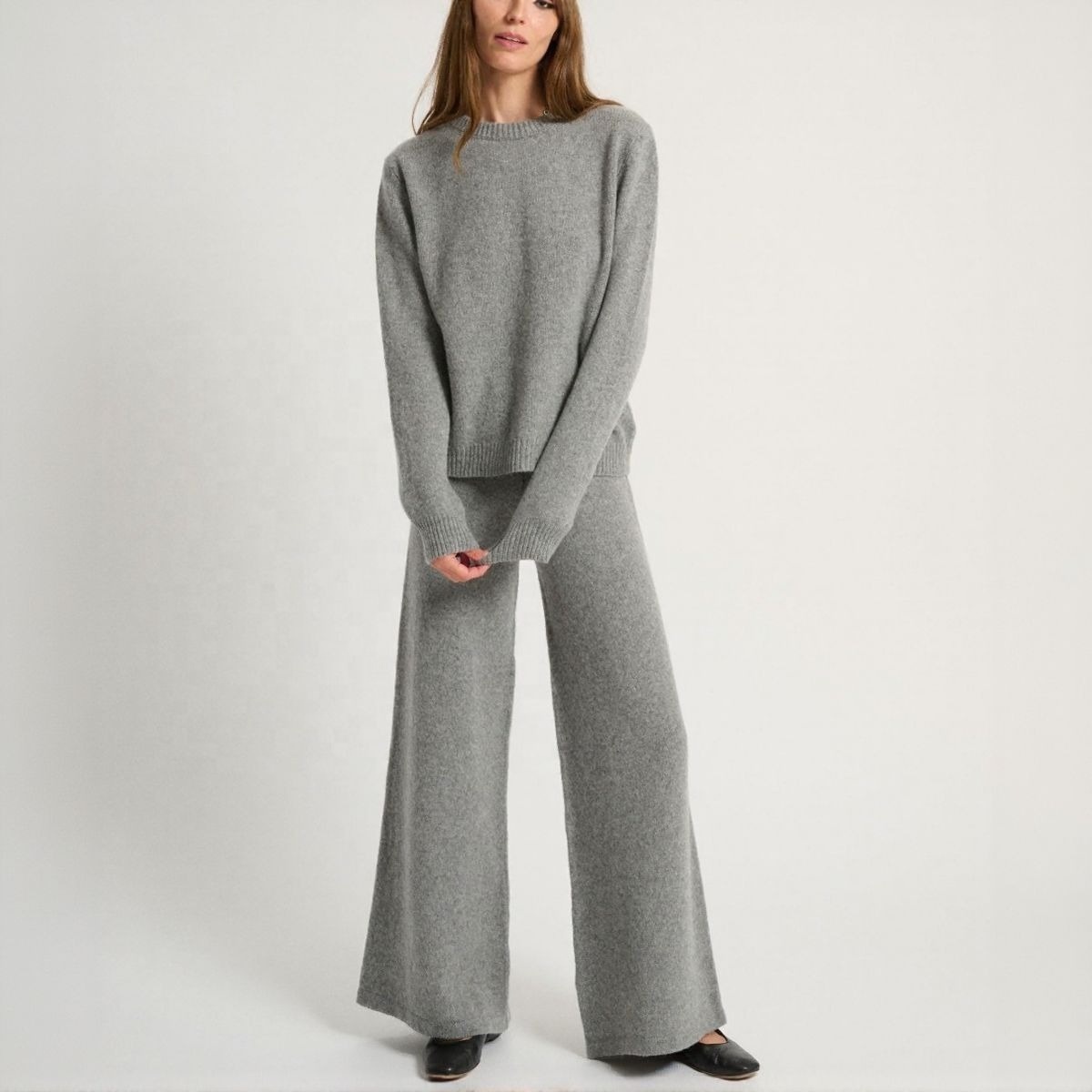 Womens 100% Pure Cashmere Lounge Set Mock Neck Custom Knit Sheep Wool Cashmere Sweater 2 Two Piece Loungewear Set for Women