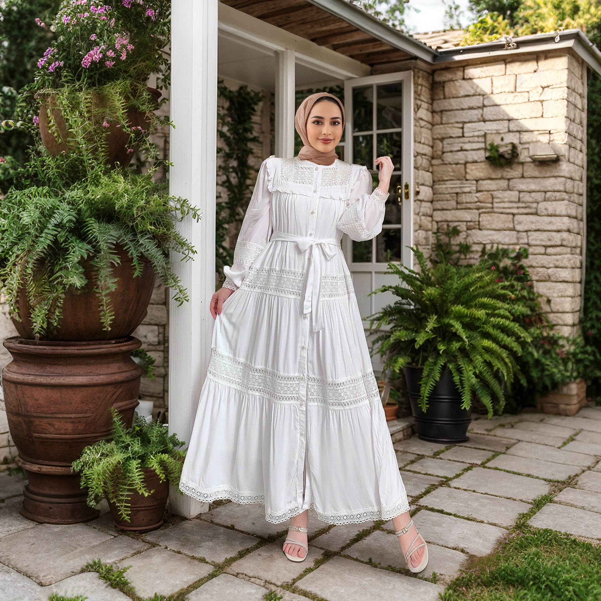 Elegant Modest Maxi Set for Muslim Women's Hijab Pants Islamic Kaftan Abaya
