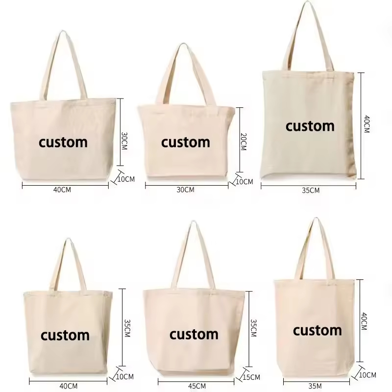 Hot Sale Custom Silk Screen Printed Logo Eco-friendly Women's Travel Beach Cotton Canvas Tote Shopping Bags with Long Handle